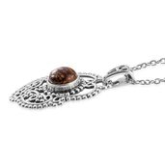 Artisan Crafted Indian Script Stone 925 Sterling Silver Necklace - Picture 3 of 3